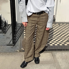Lunivop  BKLD Vintage American Knife Shape Pants Women Plaid Print Casual High Waist Pockets Trousers Temperament Street Commuter Clothes