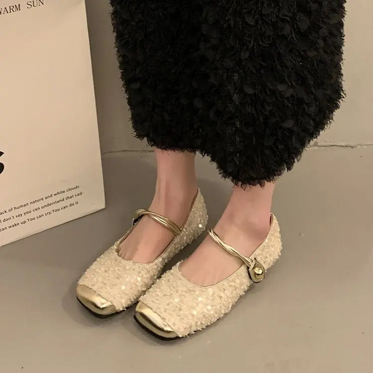 Lunivop Summer New Brand Women Flats Fashion Square Toe Shiny Mary Jane Shoes Soft Casual Ballet Shoes Shallow Slingback Shoes