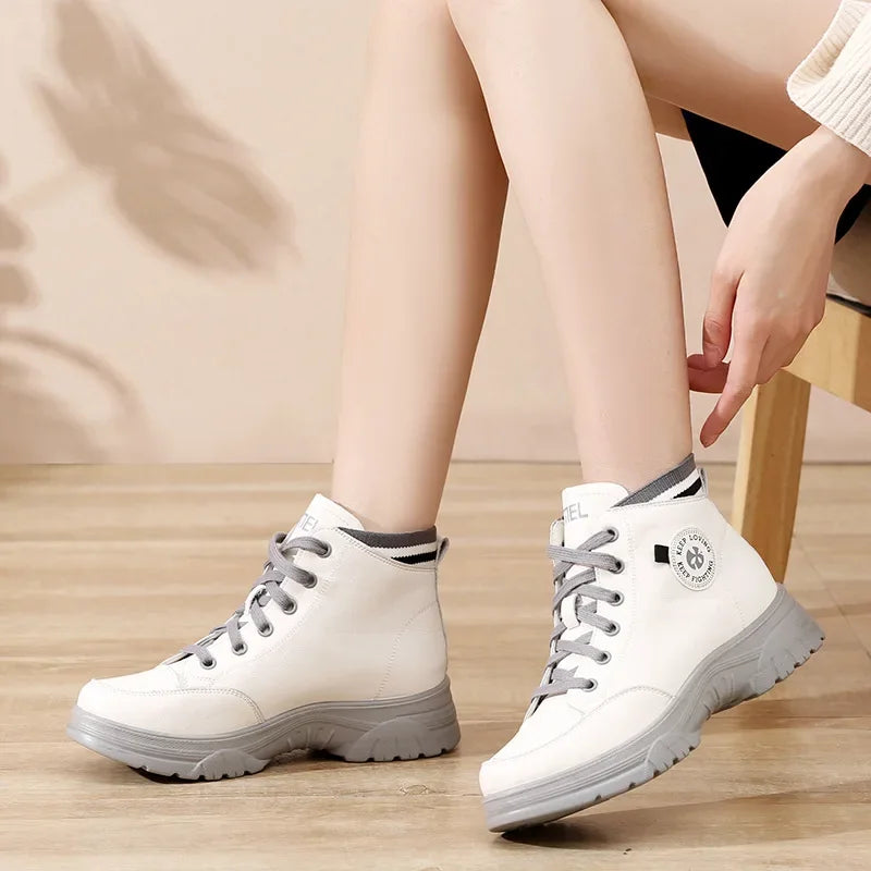 Lunivop Women Ankle Boots Warm PU Plush Winter Woman Shoes High-top Sneakers Ladies Lace Up Non-slip Casual Shoes Zapatillas