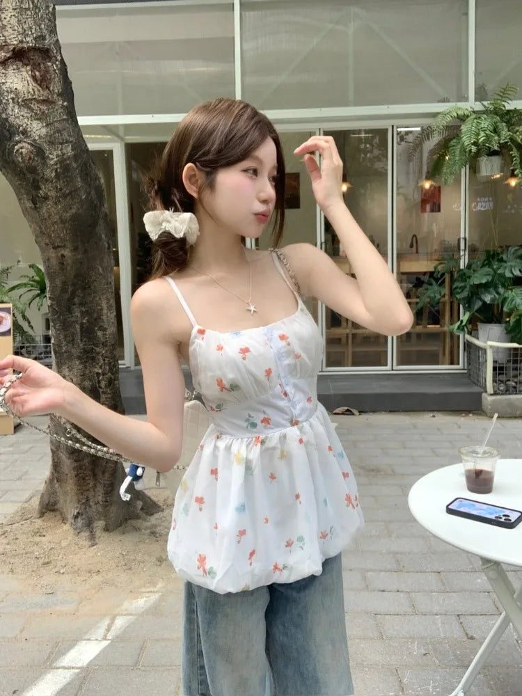 Lunivop  Woman Camis Floral Printed Slash Neck Summer Fashion Slim Sweet Elegant Female Casual Tank Tops French Style Chic