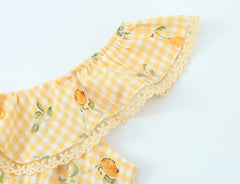 Lunivop  Vintage Yellow Plaid Floral Print Ruffles Strap Sleeveless Dress Women Slim Waist Wood ears Hem A-lined Short Tank Vestidos Robe