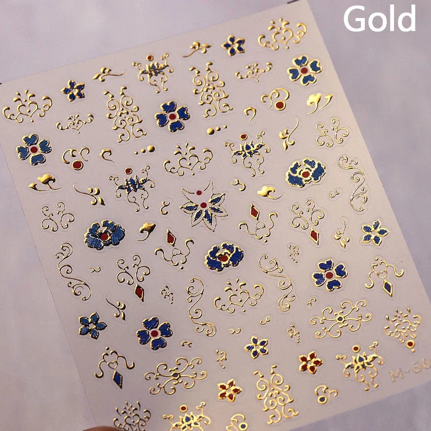 Lunivop  5D Gold Stamped Silver Sun Stars Snake Nail Art Stickers Totems Reliefs Self Adhesive Dark Chinese Style Manicure Decals