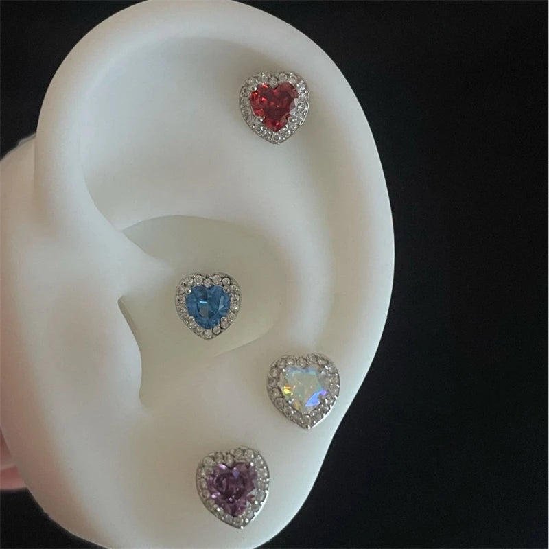 Lunivop Shiny Colorful Heart Zircon 316L Stainless Steel Ear Bone Nail New Fashion Y2K Threaded Earrings for Women Cochlea Jewelry