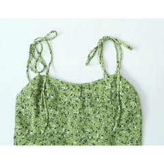Lunivop  Green Floral Print Sexy Sling Mini Dress Women Summer A-line Casual Holiday Robe