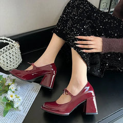 Lunivop New Fashion Bowknot Shallow Soft Sole Dress Shoes for Women High Heeled Mary Jane Single Shoes Ladies Thick Heel Ballet Shoes