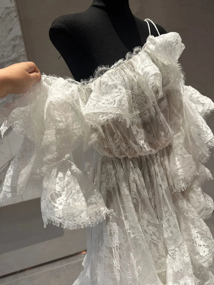 Lunivop  Fashion Solid Color Dress Women's Slash Neck Short Sleeve Mesh Casual Dresses 2025 Summer New Tide