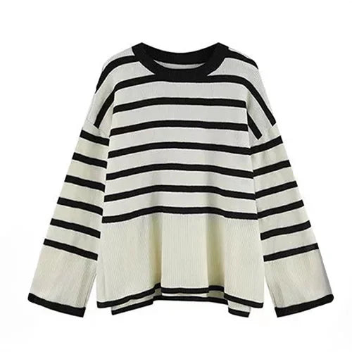 Lunivop Women Striped Sweater Soft Warm Loose-fit O-Neck Long Sleeve Knitted Pullovers Sweater Jumper Autumn Winter Casual Chic Top