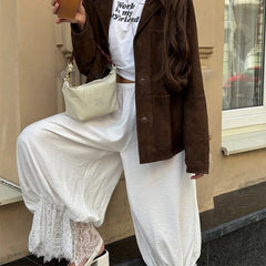 Lunivop  Linad Vintage Loose Lace Pencil Pants For Women White Elegant Elastic Waist Trousers Street Chic Ankle Length Pants Summer
