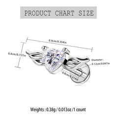 Lunivop  1Pc Flat Back Lip Ring Stud Stainless Steel Low Allergy Angel Wing Heart CZ Cartilage Tragus Earring Piercing Jewelry
