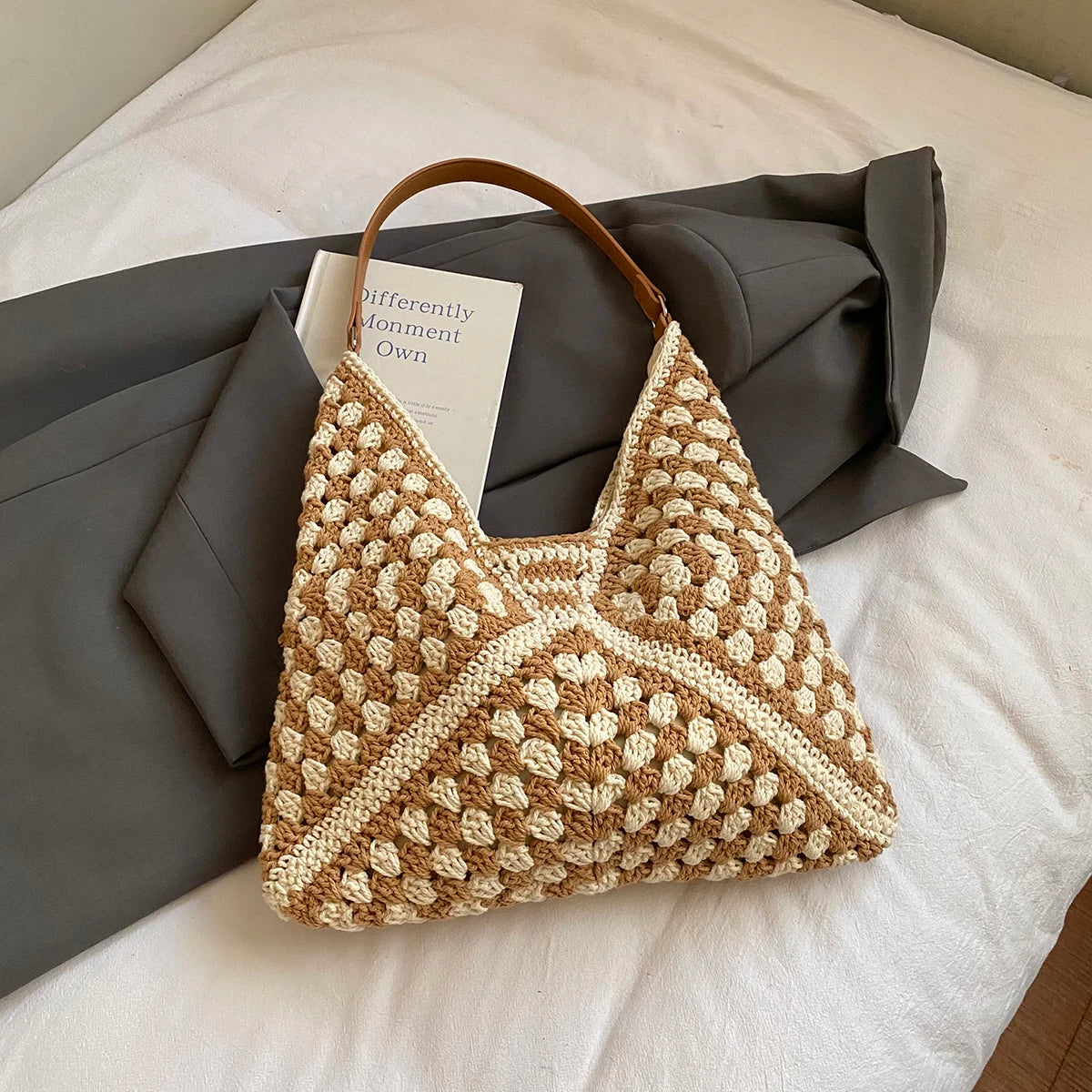 Lunivop  Winter Knitted Wool Bag for Women, Large Capacity, Commuter Shoulder Bag, Underarm Bag, Niche Versatile Handmade Woven Tote Bag for Shopping, College Students