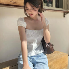 Lunivop   Temperament Casual Y2K Backless Crop Tops Summer Square Neck Raglan Sleeve Button Fit Tube Top Vacation Women's Vest