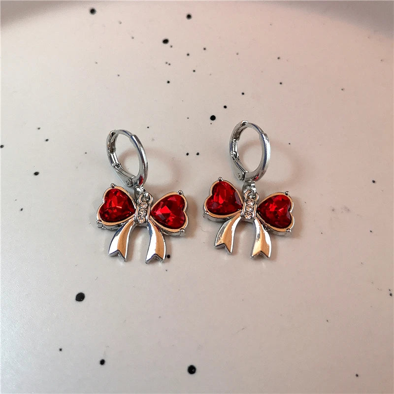 Lunivop Y2K Goth Heart Cross Star Pendant Earrings Red Zircon Love Bowknot Dangle Earring Gothic Fashion Women Jewelry Christmas Gifts