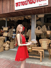 Lunivop  Woman Dresses Sleeveless V Neck Bandage Halter Backless Vintage Sexy Mini Dress Sweet Elegant Female Party Fashion