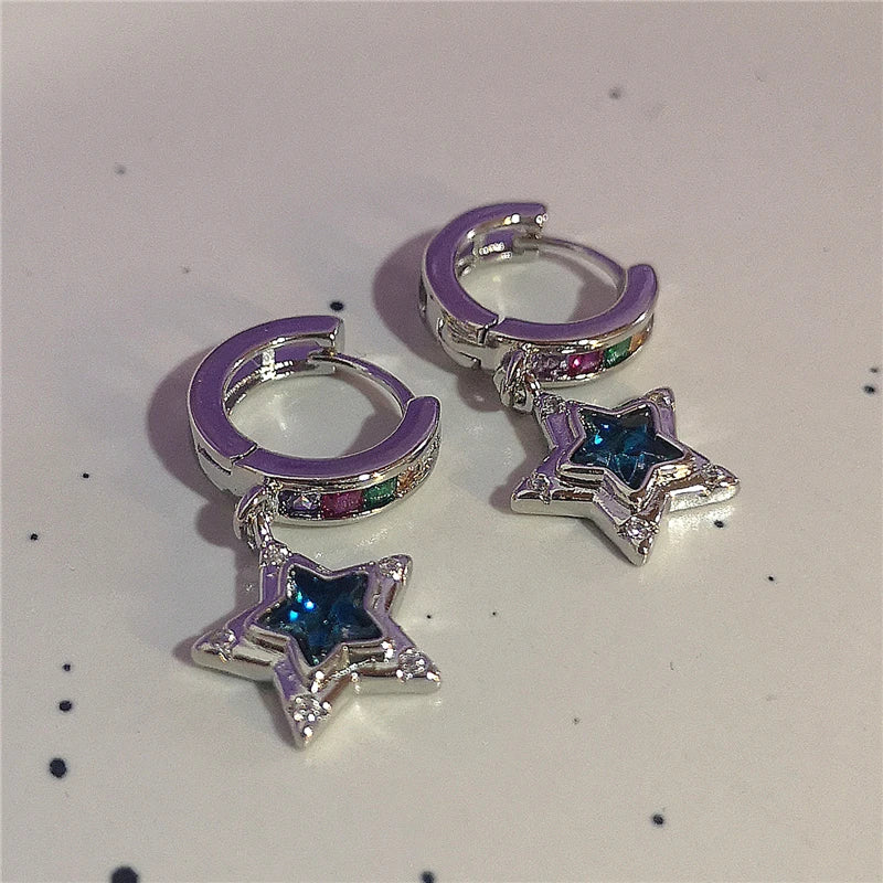 Lunivop Goth Harajuku Y2K Sweet Cool Silver Color Metal Zirconia Star Hoop  Earrings For Women Egirl Aesthetic EMO Accessories Jewelry