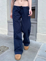 Lunivop  Fashion Navy Drawstring Loose Pants Women Autumn Sexy Low Waist Pockets Straight Long Pant Baggy Streetwear Vintage Trousers Y2K
