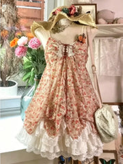 Lunivop  Harajuku Sweet Y2k Lolita Lace Dress Women Vintage Bow Ruffle Cake Dress Slim Bandage Dress Japanese Style Fashion Summer