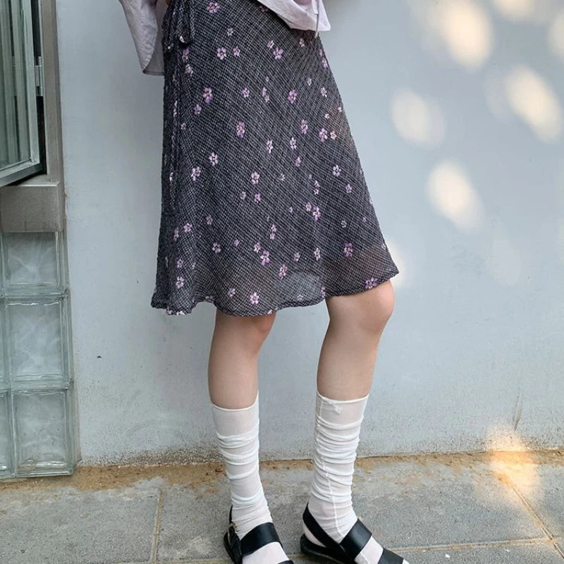 Lunivop Vintage Floral Skirt Women Japanese Style Elegant Sweet Mid Skirt Black Harajuku Y2k Fashion Short Skirts Aesthetics