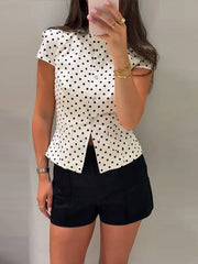 Lunivop  Wave Point Women's Slim Shirt Summer O-neck Short Sleeve Single-breasted Female Top Fashion Pocket Lady T-shirts New