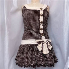 Lunivop  New Y2K French Retro Polka Dot Print Summer Slim Dress Sweet Bow Appliques Sleeveless Dress Harajuku Buttons Design Punk Clothes