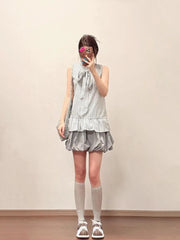 Lunivop  Summer New Elegant Striped Halter Sleeveless Shirts Women+ Y2k Fashion High Waist Floral Bud Skirts Two Piece Sets
