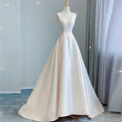 Lunivop  Vintage Satin Wedding Party Dress Sleeveless French Simple Fairy Slim Waist Prom Robe V-neck Back Bow Design Evening formal dress