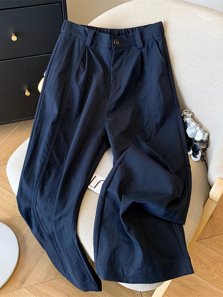 Lunivop Casual Elegant Wide Leg Pant Women Vintage High Waist Loose Korean Trousers Fall Winter Pockets Solid Simple Retro Pants