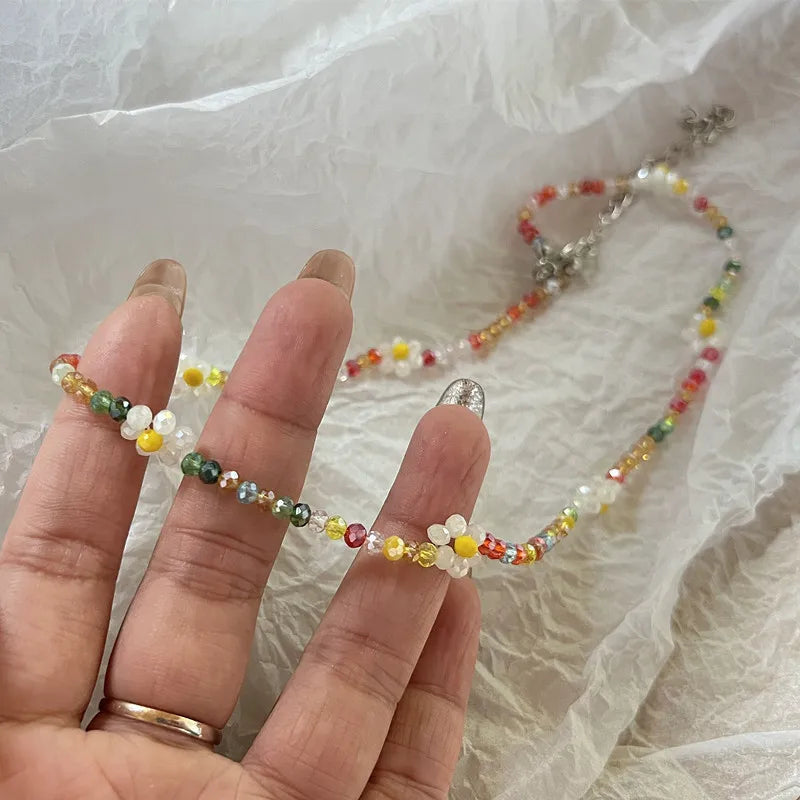 Lunivop Trend Daisy Flowers Colorful Shiny Resin Bead Choker Clavicle Chain Sweet Necklace For Women EGirls Summer Vacation Jewelry