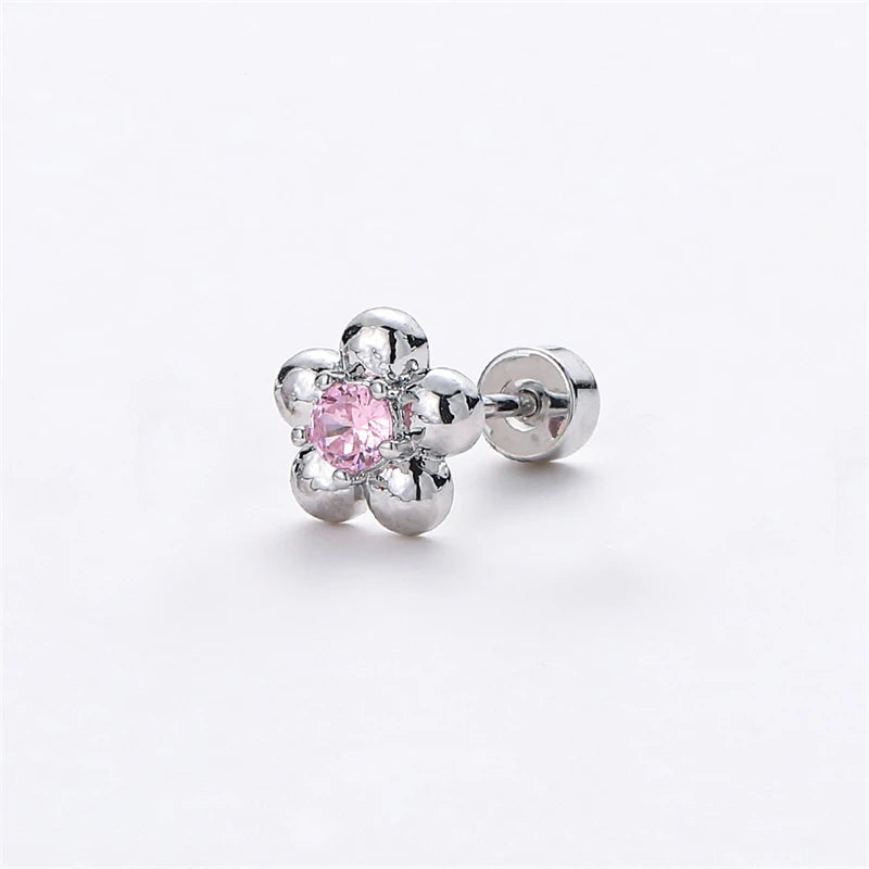 Lunivop 1PCS Pink Cute Love Heart Flower 316L Stainless Steel Ear Bone Nail for Women Allergy Prevention Earrings for Women Y2K Jewelry