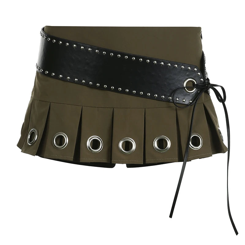 Lunivop  Punk Style Low Rise Mini Skirt with Leather Belt Hot Sexy Super Short Pleated Skirts Women Harajuku Clubwear Outfits y2k