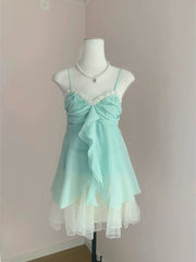 Lunivop  Harajuku Sweet Cute Mint Green Camisole Vest for Women+ Y2k High Waist A-line Cake Skirts Summer New Two Piece Sets