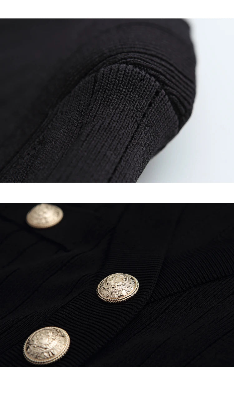 Lunivop Gold Button Front Knit Cardigan Women Long Sleeve Crop Sweater Jacket Fitted Top Teen-girl Fall Winter Vintage 90s Outfit