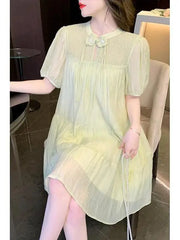 Lunivop  Knot Button Dress Summer New Collection Puff Sleeve High-end Doll Dress for Women