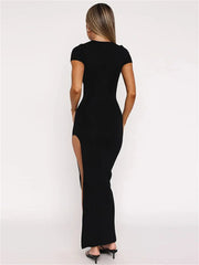 Lunivop  Summer Black Fashion Maxi Dress For Women High Waist Short Sleeve Side Split Sexy Party Dress Gown Female Bodycon Dress