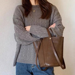 Lunivop  Retro Brown PU Leather Bucket Bags Women Autumn Winter New Large Capacity Underarm Bag Ladies Fashion Versatile Commuter Handbag