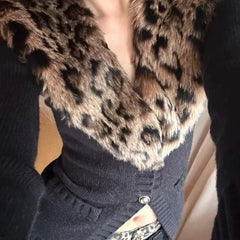 Lunivop Japanese Leopard Knitted Cardigan Sexy Vintage Y2k V-neck Sweaters Long Sleeve Autumn Winter Streetwear Slim Cardigan