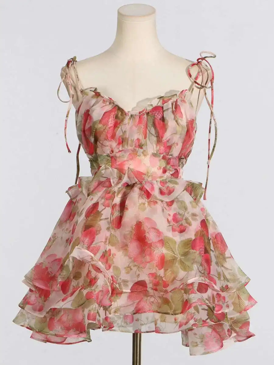 Lunivop  Fashion Printed Dress Women's Sleeveless Bow Lace Up Waist Retraction A Line Dresses 2025 Summer New Tide