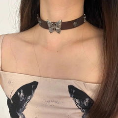 Lunivop Vintage Butterfly Cross Necklace For Women Fashion Punk PU Leather Choker Collar Chain Jewelry Cool Stuff Y2k Accessories