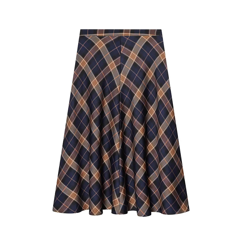 Lunivop  Check Printed High Waist Skirt Women's Spring Autumn Long Skirt Casual Hem Ruffles Midi Skirts For Women New ﻿