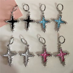 Lunivop Goth Punk Colorful Irregular Thorn Cross Pendant Earrings For Women Egirl Aesthetic Jewelry EMO Charm Vintage Scene Accessories