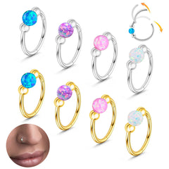 Lunivop  1Pc Surgical Steel Opal Nose Ring Hypoallergenic Nose Hoop 8mm/10mm Septum Cartilage Piercing Jewelry
