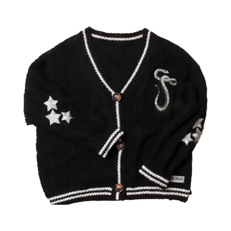 Lunivop Reputation Cardigan with Snake Star Cardigan Rep Taylor Embroidery V-Neck Button Up Knitted Sweater in Black Fall Winter