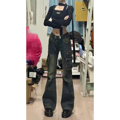 Lunivop  Sexy Low Waist Washed Cargo Jeans Women American Hip Hop Punk Wide Leg Denim Pants Woman Zipper Pockets Chic Streetwear Trousers