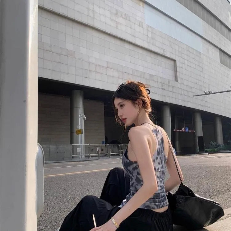 Lunivop  Leopard Print See Through Mesh Tank Top Irregular Slim Fit Sleeveless Tops Mujer 2025 Summer New Camisole Vest for Women