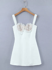 Lunivop  Women V neck Backless Party Skater Short Sling Dress Sexy Stitching Lace Bra Corset Style Spaghetti Strap Mini Dresses