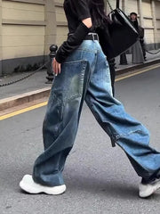 Lunivop  American New Korean Fashion Baggy Casual Jeans Women Y2K Streetwear Pants Harajuku Lady High Waist Wide Leg Denim Trousers