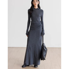 Lunivop Elegant Long Skirt Women Korean Style Dark Gray Knitted Skirt High Waist Autumn Winter Fashion Casual A-line Skirts