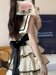 Lunivop  Elegant Bow Women Dress Summer Preppy Style Sweet Print Dot Ladies Mini Dress Party Night Vestidos New