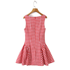 Lunivop  Casual Summer Dresses Women O Neck Sleeveless A-line Mini Plaid Dress