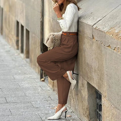 Lunivop  Business Trousers Ankle-Length Straight Leg Women Long Anti-Shrink Pants Office Ladies High Waist Female Clothing