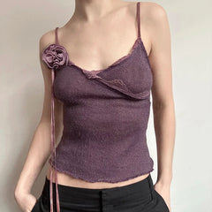 Lunivop  Vintage Solid Strap Top Retro Floral Stitching Sleeveless Slim-fitting Crop Tops Women Summer Casual Knitted Tees Grunge